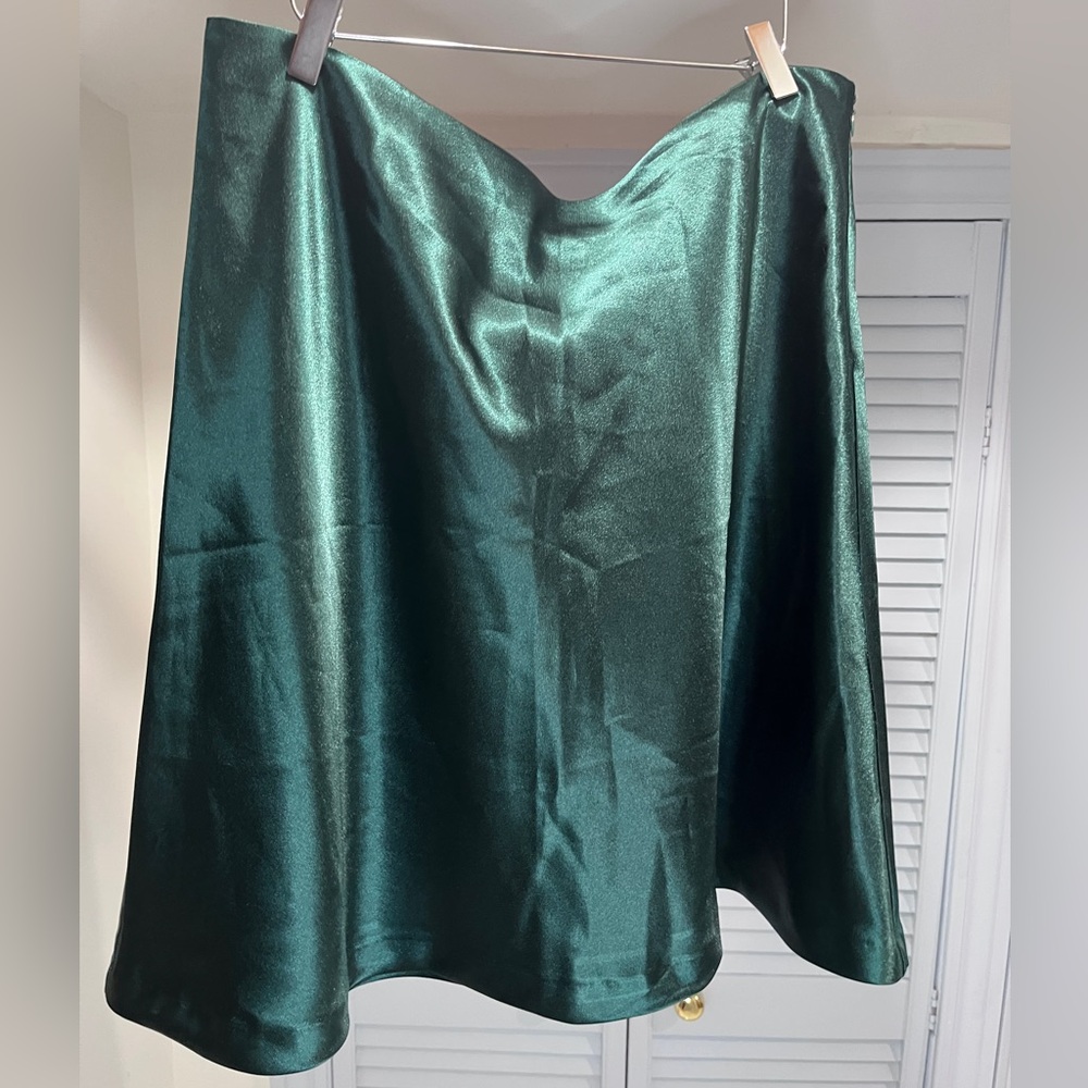 Emerald Green Satin A-Line Skirt